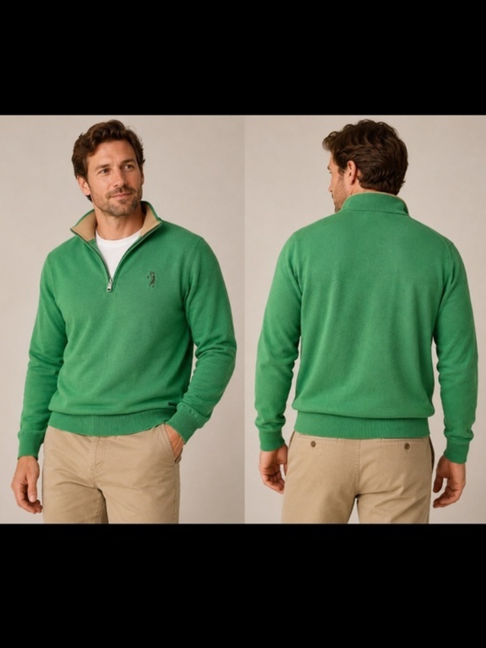Bobby Jones Green Cotton Quarter-Zip Golf Sweater Size Large